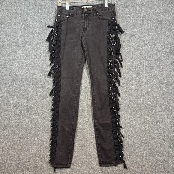 Hot Topic Denim - Hot Topic Jeans Womens 7 Black Punk Vtg Goth Y2K Chain Grunge Rings Grommet